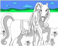 Barbie and pony coloring game